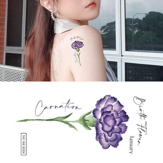 Temporary Tattoo 5 X 3 Vintage Rose / Watercolor Purple Flower / Rose /  Carnation /tattoo Flash - Etsy